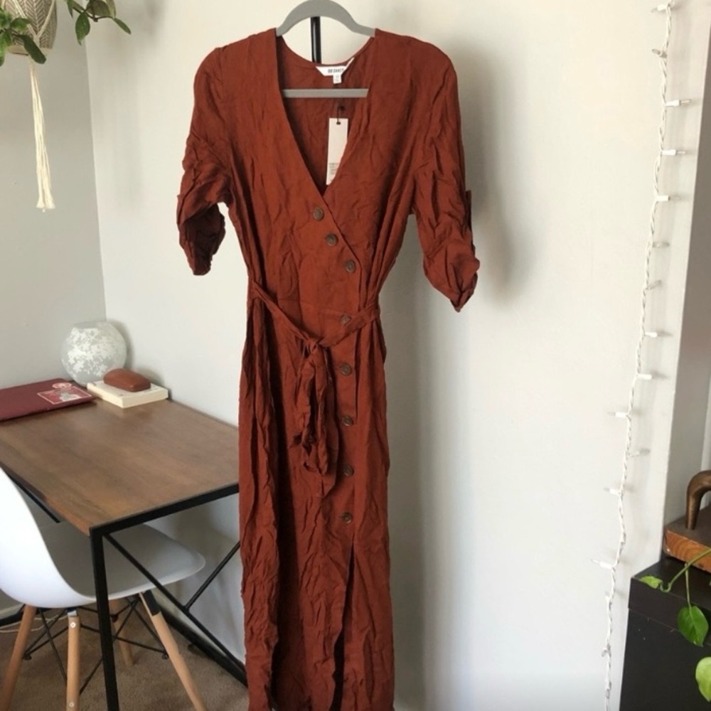 BB Dakota Asymmetrical Rust Midi Dress - Picture 3 of 7